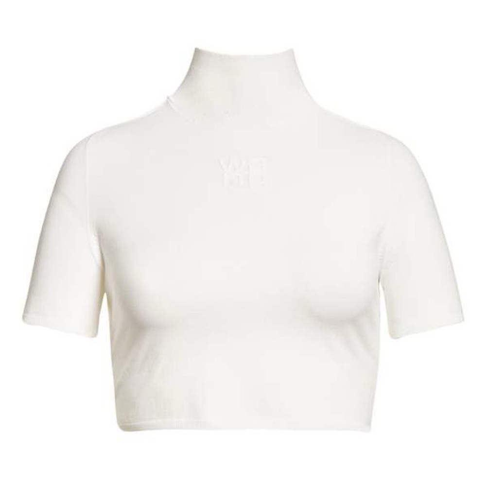 NWT Alexander Wang Turtleneck Printed High Density Logo Tee Soft white Size S